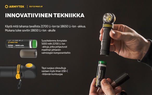 Armytek Elf C2 Max LR USB-C ladattava otsalamppu, 4500 lm