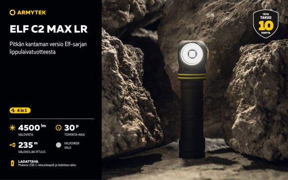 Armytek Elf C2 Max LR USB-C ladattava otsalamppu, 4500 lm