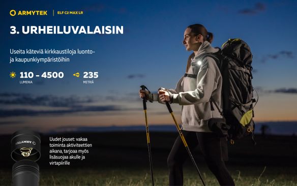 Armytek Elf C2 Max LR USB-C ladattava otsalamppu, 4500 lm