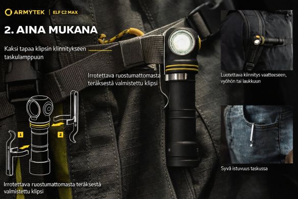 Armytek Elf C2 Max USB-C otsalamppu 4500 lm vyöklipsi