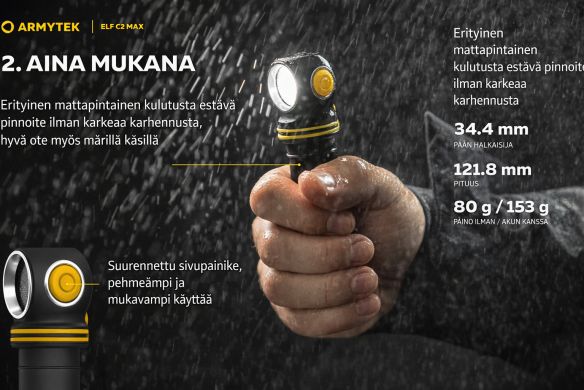 Armytek Elf C2 Max USB-C otsalamppu 4500 lm aina mukana