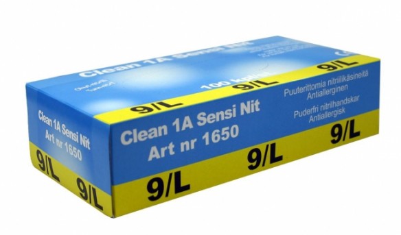 Clean 1A Sensi ohut kertakäyttöinen nitriilikäsine, puuteriton (100 kpl)