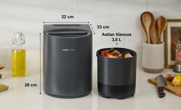 FoodCycler Eco 3 ruokajätteen kierrätyskoneen mitat