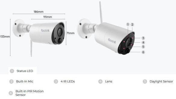 Reolink Argus Eco 3MP USB-C AI valvontakameran osat