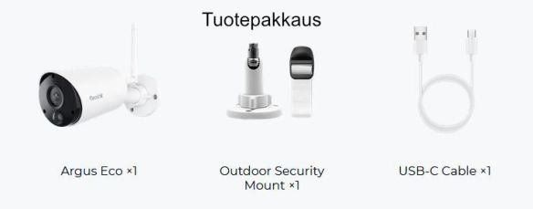Reolink Argus Eco 3MP USB-C AI valvontakameran tuotepakkaus