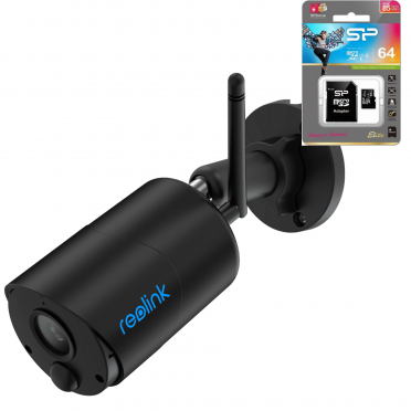 Reolink Argus Eco akkukäyttöinen WiFi kamera ulkokäyttöön (musta) + 64GB muistikortti