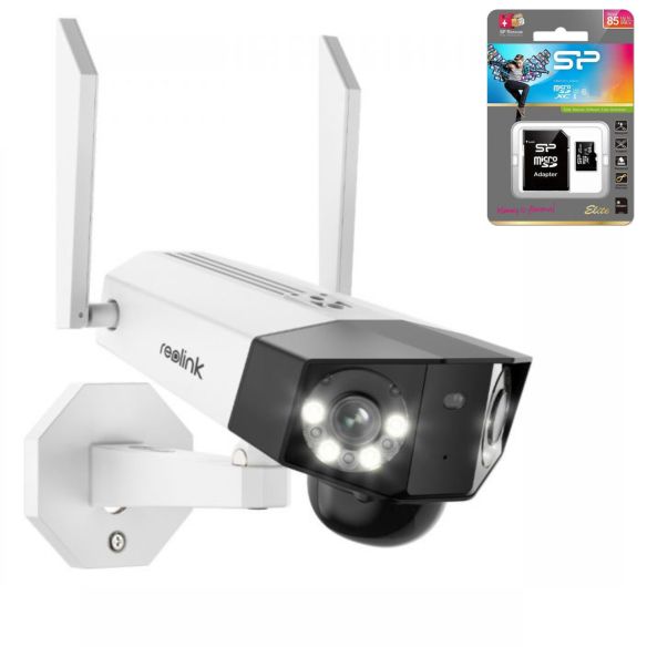 Reolink Duo 2 WiFi akkukäyttöinen 2x8MP AI (B750) ulkokamera LED-kohdevaloilla + 64GB muistikortti