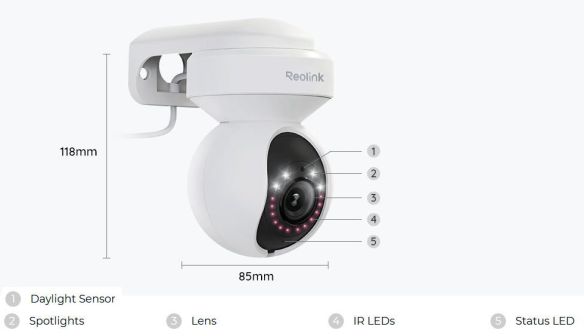 Reolink E1 Outdoor 5MP PTZ AI WiFi valvontakameran osat