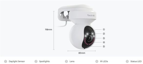 Reolink E1 Outdoor 5MP PTZ AI WiFi kamera LED-kohdevaloilla (valkoinen)