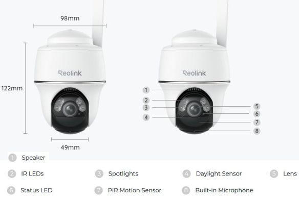 Reolink Go PT Plus 5MP (Series G430) 4G akkukäyttöinen valvontakameran osat